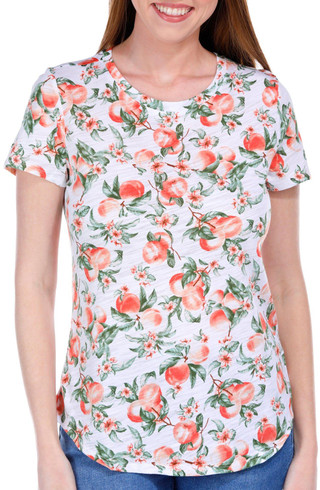 Thumbnail 1: Blue Sol Blue Sol Womens Short Sleeve Peach Print Luxey Scoop Top 