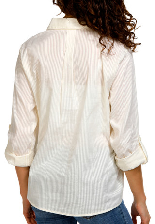 Thumbnail 2: Pink Rose Pink Rose Juniors Striped Roll Tab Button Down Top 