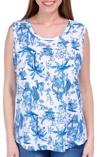 Thumbnail 1: Blue Sol Blue Sol Womens Luxey Peacock Toile Print Scoop Tank Top 