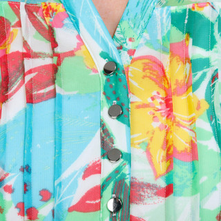 Thumbnail 4: Juniper + Lime Juniper + Lime Womens Print Pleated Henley 3/4 Sleeve Top 