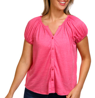 Thumbnail 1: Coral Bay Coral Bay Womens Short Puff Sleeve Textured Fabric Top 