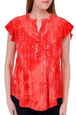 Thumbnail 4: Coral Bay Coral Bay Womens Embellished Pleated Short Sleeve Top 