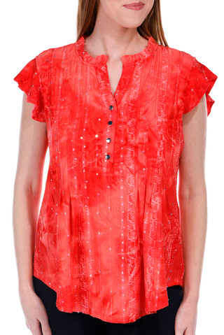 Thumbnail 4: Coral Bay Coral Bay Womens Embellished Pleated Short Sleeve Top 