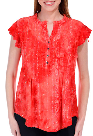 Thumbnail 1: Coral Bay Coral Bay Womens Embellished Pleated Short Sleeve Top 