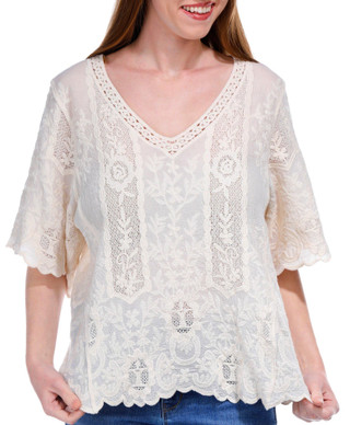Thumbnail 4: Democracy Democracy Womens Short Sleeve Crinkle Crochet Top 
