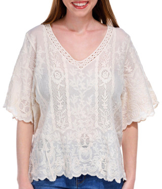 Thumbnail 1: Democracy Democracy Womens Short Sleeve Crinkle Crochet Top 