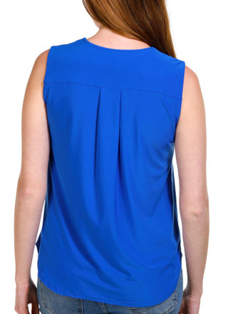 Thumbnail 2: Juniper + Lime Juniper + Lime Womens Sleeveless V-Neck Solid Ruff Top 