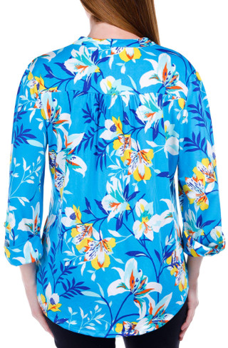 Thumbnail 2: Juniper + Lime Juniper + Lime Womens Print 3/4 Sleeve Pleated Top 