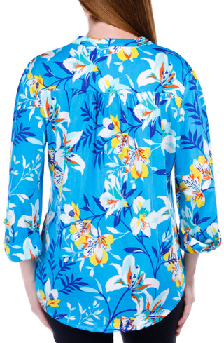 Thumbnail 3: Juniper + Lime Juniper + Lime Womens Print 3/4 Sleeve Pleated Top 