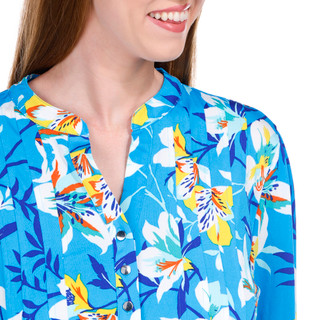 Thumbnail 5: Juniper + Lime Juniper + Lime Womens Print 3/4 Sleeve Pleated Top 