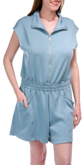 Thumbnail 4: APANA Apana Womens Short Sleeve Front Zip Romper 