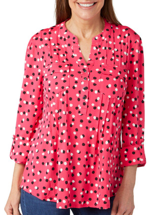 Thumbnail 1: Juniper + Lime Juniper + Lime Womens Print 3/4 Sleeve Top 