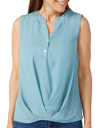 Thumbnail 1: Coral Bay Coral Bay Womens Split Neck Solid Sleeveless Top 