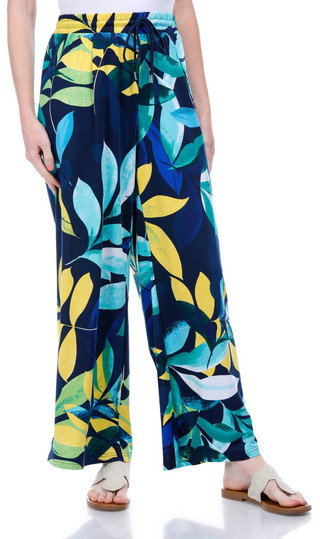 Thumbnail 4: Zac & Rachel Zac & Rachel Womens Leaf Print Drawstring Wide Leg Pants 