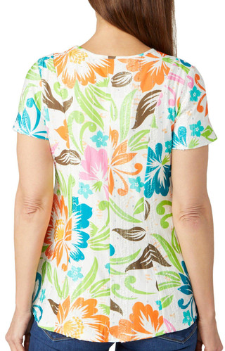 Thumbnail 2: Coral Bay Coral Bay Womens Short Sleeve Floral V-Neck Top 