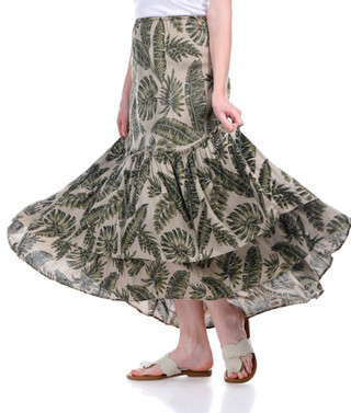 Thumbnail 2: BUNULU Bunulu Womens Ruffle Tier Palm Leaf Maxi Skirt 