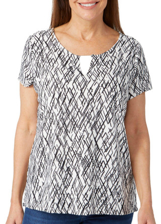Thumbnail 1: Juniper + Lime Juniper + Lime Petite Short Sleeve Brushed Jacquard Top 