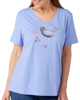 Thumbnail 1: Coral Bay Coral Bay Womens Embellished Songbird V-Neck Top 