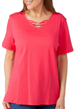 Thumbnail 1: Coral Bay Coral Bay Womens Solid Double Tube Short Sleeve Top 