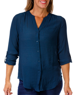 Thumbnail 1: Zac & Rachel Zac & Rachel Womens 3/4 Sleeve Buttoned Front Slub Top 