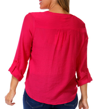 Thumbnail 2: Zac & Rachel Zac & Rachel Womens 3/4 Sleeve Buttoned Front Slub Top 