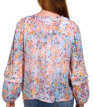 Thumbnail 2: Zac & Rachel Zac & Rachel Petite Long Sleeve Print Henley Slub Top 