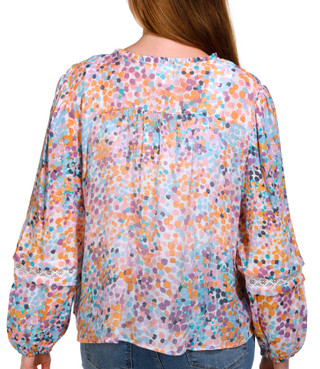 Thumbnail 2: Zac & Rachel Zac & Rachel Petite Long Sleeve Print Henley Slub Top 