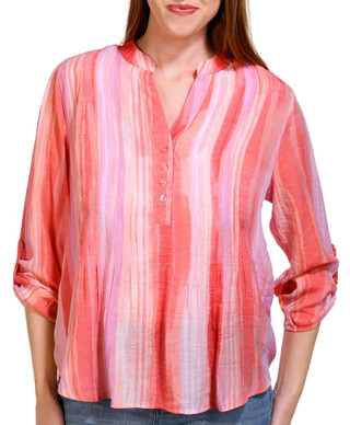 Thumbnail 1: Zac & Rachel Zac & Rachel Petite 3/4 Sleeve Print Pleated Henley Top 