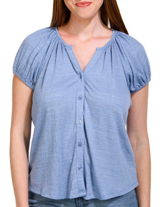Thumbnail 1: Coral Bay Coral Bay Petite Short Puff Sleeve Textured Fabric Top 