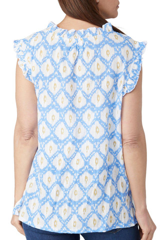 Thumbnail 2: Erika Erika Womens Ikat Print Ruffle Cap Sleeve Pullover Top 