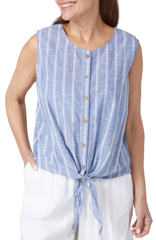 Thumbnail 1: Dash Dash Petite Sleeveless Striped Button Down Top 