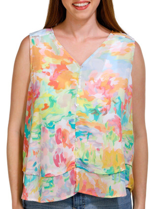 Thumbnail 1: Zac & Rachel Zac & Rachel Petite Sleeveless Crepe Print Top 