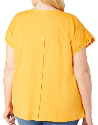 Thumbnail 2: BUNULU Bunulu Plus Crochet Front Slub Short Sleeve Top 