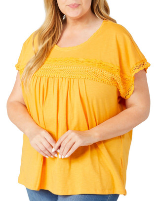 Thumbnail 1: BUNULU Bunulu Plus Crochet Front Slub Short Sleeve Top 