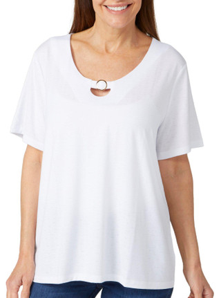 Thumbnail 1: Coral Bay Coral Bay Petite Keyhole Ring Short Sleeve Top 
