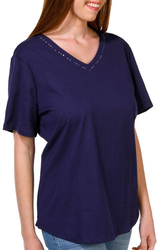 Thumbnail 1: Coral Bay Coral Bay Womens Short Sleeve V-Neck Simple Bling Top 