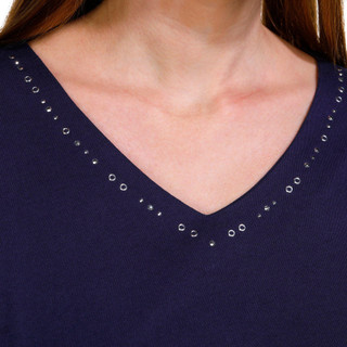 Thumbnail 3: Coral Bay Coral Bay Womens Short Sleeve V-Neck Simple Bling Top 
