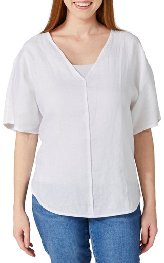 Thumbnail 1: DKNY DKNY Womens Solid V-Neck Short Sleeve Top 