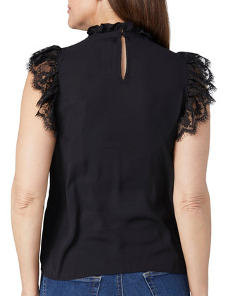 Thumbnail 2: Catherine Malandrino Catherine Malandrino Petite Cap Sleeve Ruffle Mock Neck Top 