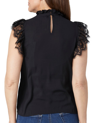 Thumbnail 2: Catherine Malandrino Catherine Malandrino Petite Cap Sleeve Ruffle Mock Neck Top 
