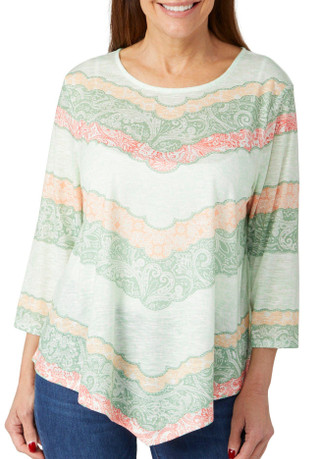 Thumbnail 1: Ruby Road Ruby Road Knit Print 3/4 Sleeve Top 