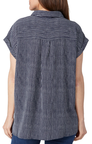 Thumbnail 2: Adrianna Papell Adrianna Papell Womens Short Sleeve Stripe Button Down Top 
