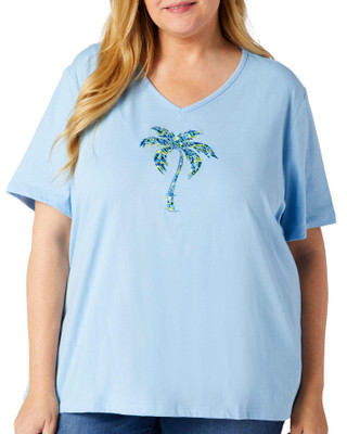 Thumbnail 1: Coral Bay Coral Bay Plus Short Sleeve Mosaic Palm Tree Top 