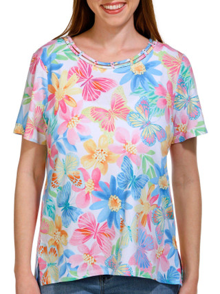 Thumbnail 1: Alfred Dunner Alfred Dunner Petite Short Sleeve Butterfly Studio Top 