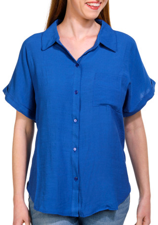 Thumbnail 1: Coral Bay Coral Bay Womens Short Sleeve Jersey Back Button Down Top 