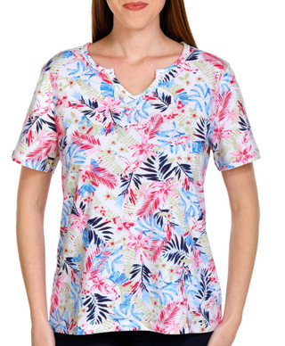 Thumbnail 1: Coral Bay Coral Bay Womens Print Split Neck Short Sleeve Top 