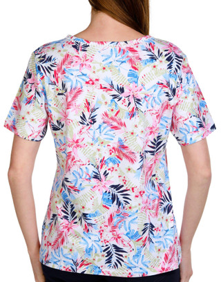 Thumbnail 2: Coral Bay Coral Bay Womens Print Split Neck Short Sleeve Top 