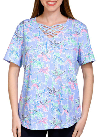 Thumbnail 1: Coral Bay Coral Bay Womens Print Crisscross Short Sleeve Top 