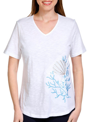 Thumbnail 1: Coral Bay Coral Bay Womens Embroidered Short Sleeve Top 