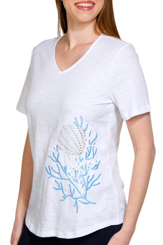 Thumbnail 3: Coral Bay Coral Bay Womens Embroidered Short Sleeve Top 